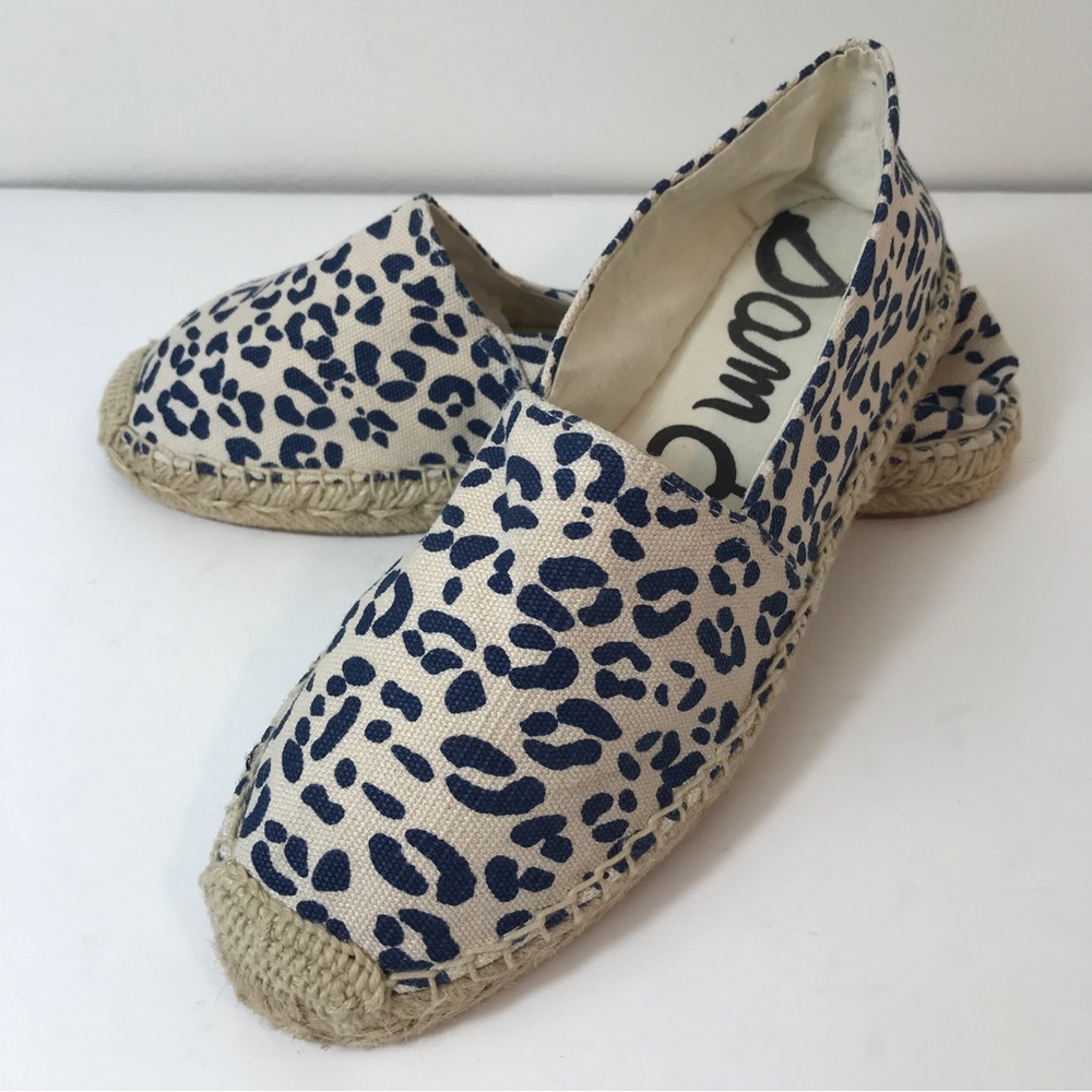 Sam Edelman Leopard Print Verona Espadrilles Dark Blue Tan Beige Womens Size 7.5